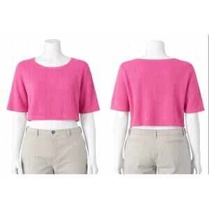 Anthropologie Saturday Sunday Pink Ribbed Knit Crop Top Women Small Short Sleeve